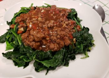 牛肉松扒菠菜   鹹魚肉崧扒豆腐