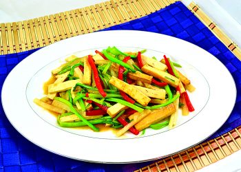 『粵』舞茸菇菠菜肉丸湯、菠菜梗沙葛炒豆腐乾
