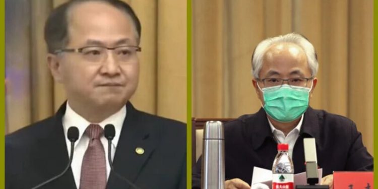 港媒早前披露王志民被免去中聯辦主任後，近日首度公開露面的照片（右），顯示形象大變（合成圖片）