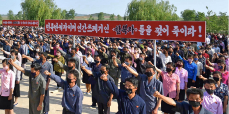 朝鲜连日来动员人民,发起声讨韩国、脱北者的示威活动。(图/美联社)