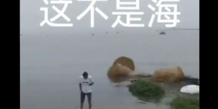 7月23日，安徽阜陽萬畝農田遭洪水全面淹沒（大陸視頻截圖）