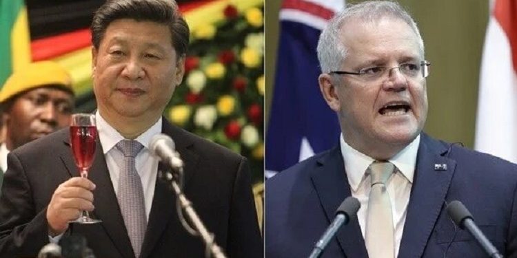 中國國家主席習近平(左)與澳洲總理莫裡森(Scott Morrison)。(圖/美聯社)