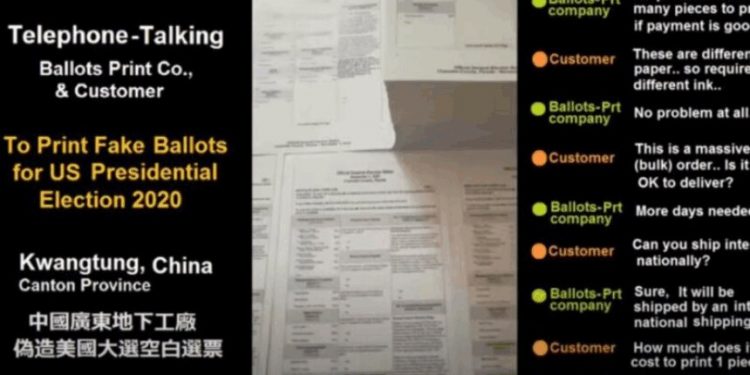 中國廣東工廠老闆與客戶討論批量印製美國大選假選票短片流出(視頻截圖)