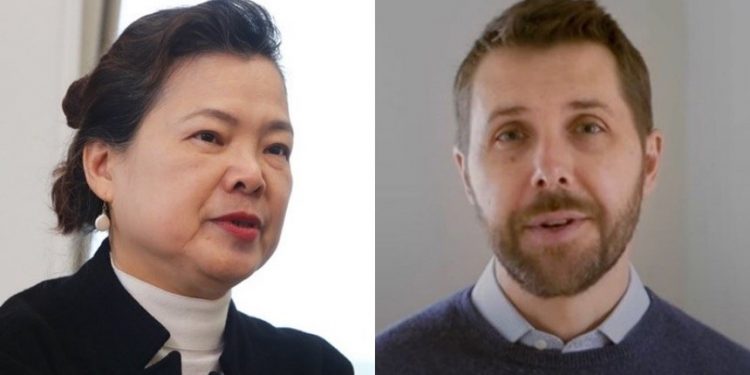 路透社報導,白宮經濟顧問狄斯(右)寫信給經濟部長王美花(左),感謝臺灣出力解決美國車用半導體短缺的問題。(圖片來源:左圖爲中央社檔案照片,右圖取自facebook.com/Transition46)