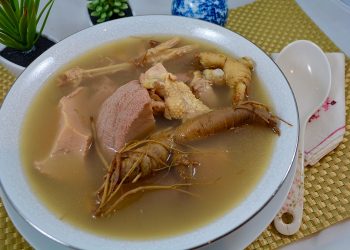 【梁廚美食】石斛花旗參煲雞湯/舞茸菇燒汁焗三文魚
