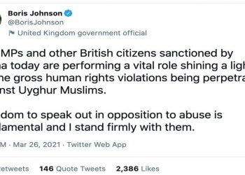 英相力挺受中共制裁者 外相稱此舉體現中共本質