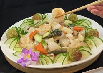 【梁廚美食】荔枝蘆筍炒蝦球/鮮花旗參雪梨燉雞