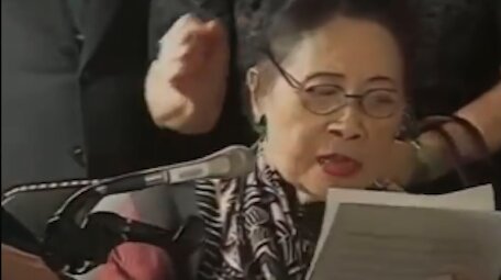 96歲高齡蔣夫人在抗戰50周年慶典講話(圖片來源:視頻截圖)