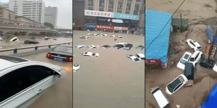 中國河南暴雨成災,災情罕見。(圖片來源:自由時報合成)