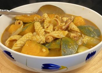 【梁廚美食】咖喱南瓜小魷魚乾/南瓜蓉海鮮湯/金沙(鹹蛋黃)炒秋葵南瓜