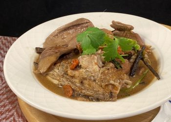 【梁廚美食】杜仲黑糯米酒煮豬腰魚頭/ XO醬蘿蔔煮鯪魚鬆/紅豆紫薯豆沙湯圓糖水