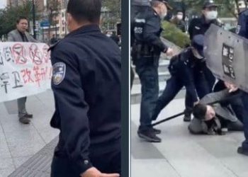 不尋常！深圳男子舉橫幅高喊打倒習近平後被抓（視頻）