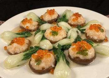 【梁廚美食】三文魚子百花蒸釀鮮冬菇/日本清酒煎焗澳洲小鮑魚