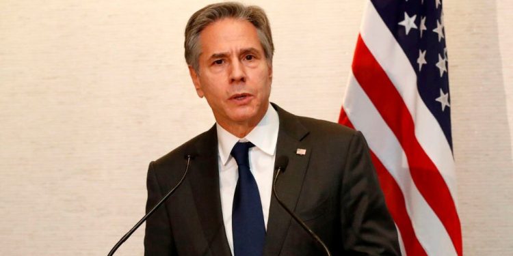 MELBOURNE, AUSTRALIA - FEBRUARY 11: U.S. Secretary of State Antony Blinken speaks at a joint press conference of the Quad Foreign Ministers meeting at the Park Hyatt on February 11, 2022 in Melbourne, Australia. The foreign ministers of Australia, the United States, Japan, and India are meeting to discuss the countries cooperation in areas including the economy, security, and the coronavirus pandemic. (Photo by Darrian Traynor/Getty Images)