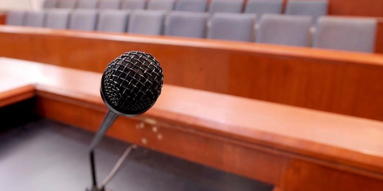 SANTA MARIA, CA - APRIL 22: The 20 juror seats as seen from the witness stand at the Santa Barbara County Courthouse where the child molestation trial of US pop star Michael Jackson is being held April 22, 2005 in Santa Maria, California. (Photo by Joshua Gates Weisberg-Pool/Getty Images)