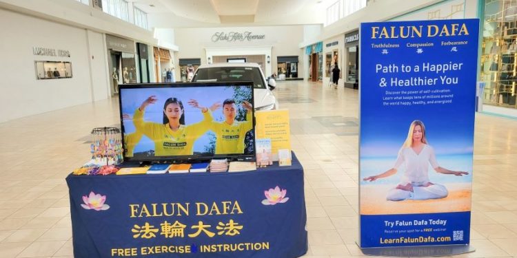 紐約長島沃爾特懷特曼購物中心(Walt Whitman Mall)迎來了法輪大法展位。(圖片:長島法輪功學員提供)