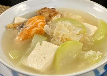 【梁廚美食】葫蘆瓜三文魚湯/秋葵枝竹紅燒龍虎斑腩/韭菜蜆肉煎蛋餅