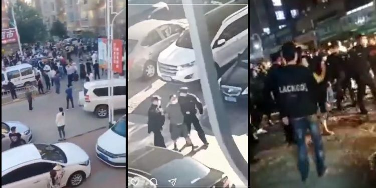 大慶市多個小區的居民示威抗議,要求提供食物(圖片來源:視頻截圖)