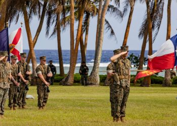 美軍關島基地海軍陸戰隊啟動儀式。（圖片取自美國海軍陸戰隊Twitter）