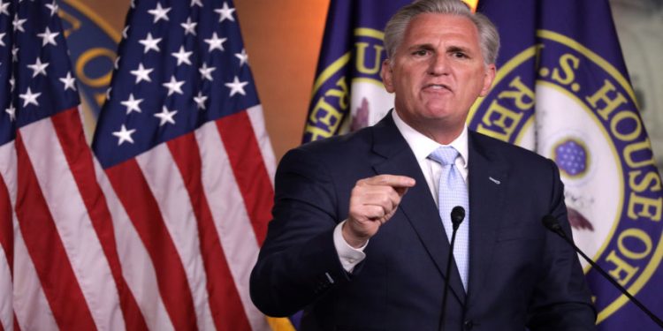 WASHINGTON, DC - JUNE 25: U.S. House Minority Leader Rep. Kevin McCarthy (R-CA) speaks during his weekly news conference June 25, 2020 on Capitol Hill in Washington, DC. McCarthy discuss various topics including the police reform bill. (Photo by Alex Wong/Getty Images)
