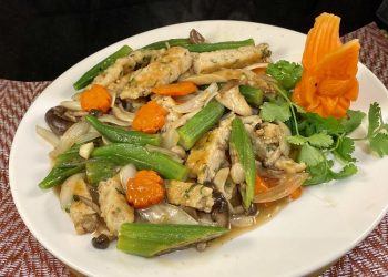 【梁廚美食】秋葵雜菌洋蔥炒魚鬆/淮杞花膠乾堯柱燉雞/豉汁蒸排骨淮山