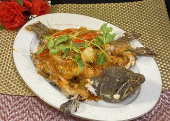 【梁廚美食】五柳甜酸汁大石班/欖菜煙肉粟米粒炒四季豆