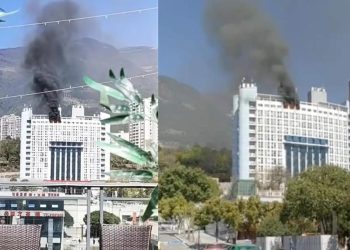 重慶貧困縣豪華政府大樓失火 濃煙滾滾 網友：「太黑了」