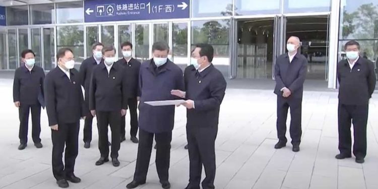 2023年5月10日,習近平帶領三大親信視察河北省雄安新區。(視頻截圖)