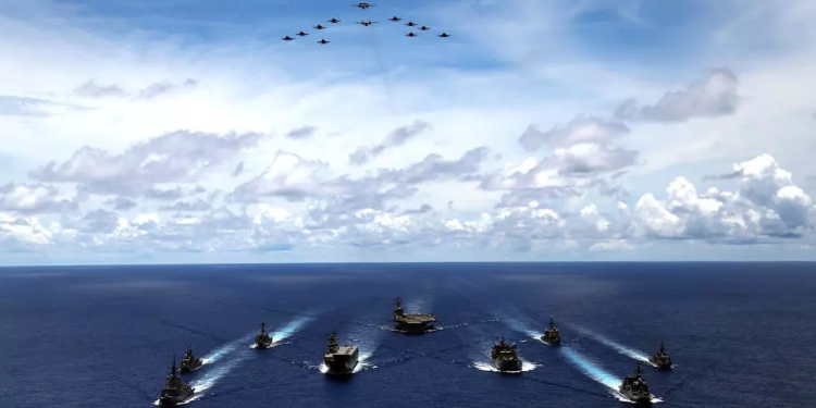 7月19-21日美日澳三國海軍聯合軍演資料圖片。 (網絡圖片)