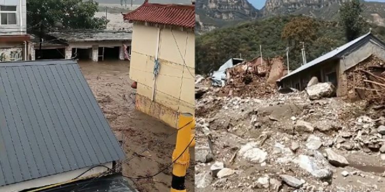 河北淶水縣多個村莊遭泥石流夷為平地(圖片來源:視頻截圖)