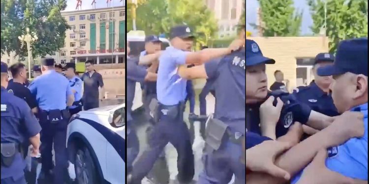 「作風優良」的警察和特警大打出手 警察被「尋釁滋事」(網絡視頻截圖合成)