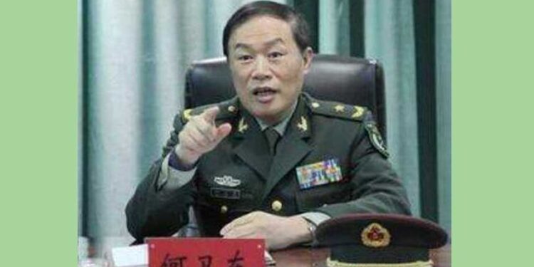 中共軍委副主席何衛東的講話疑似遭封殺(圖片:網絡圖片/希望之 聲合成)