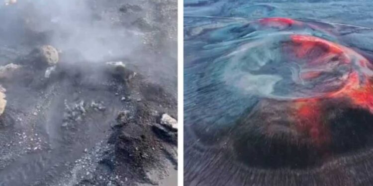 冰島知名旅遊景點藍湖溫泉2日撤離疏散,從社群平台上的畫面可見,地面上直接竄出濃煙。(圖/翻攝自X)
