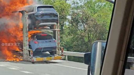網傳華為問界電動車還未開就自燃。(視頻截圖)
