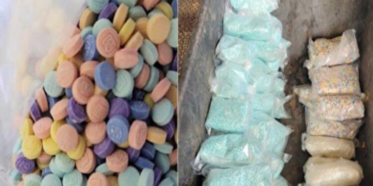 美國聯邦執法部門警告,當局擔心毒販子正在使用顏色鮮艷的合成阿片類藥物「彩虹芬太尼」來吸引兒童。(美國海關和邊境保護局提供)