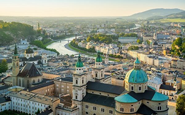 panoramic view at salzburg while sunset, austria