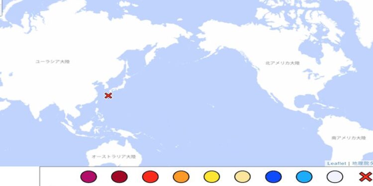 日本鹿兒島十島村周六上午發生4.3級地震(日本地震局圖片)