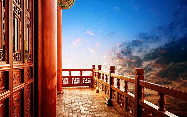 The evening sky background beautiful Asian temple
