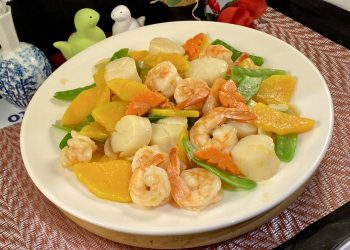 【梁廚美食】南瓜 荷蘭豆炒帶子蝦球/冷凍蝦問題/蟹肉冬茸羮