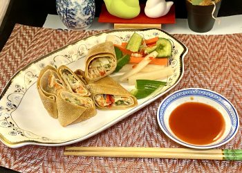 【梁廚美食】煎炸蟹肉腐皮卷/南瓜紅椒蔥炒牛肉