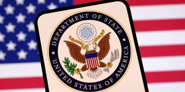 United States Department of State logo and U.S. flag are seen in this illustration taken April 23, 2025. REUTERS/Dado Ruvic/Illustration