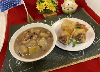 【梁廚美食】冬瓜荷葉五色豆甜粥 / 油炸鹹肉糭 / 橙汁洋蔥豬扒