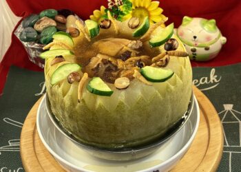 【梁廚美食】太子蔘瑤柱蓮子燉冬瓜盅 / 瑤柱海參鮑魚花膠雞絲羹 / XO炸釀豆腐油麥菜